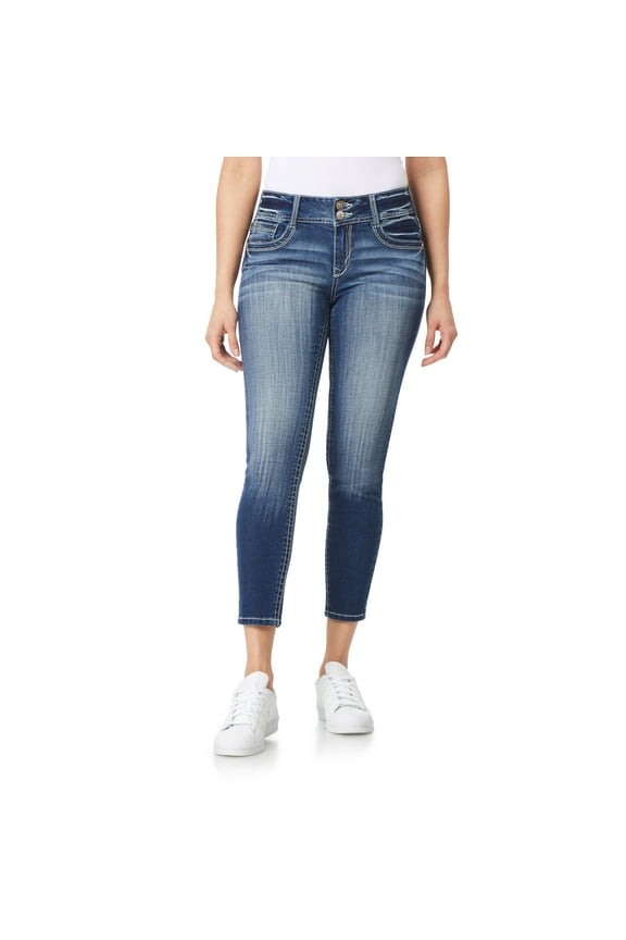 Women's Luscious Curvy Ankle Mid-Rise Insta Stretch Juniors Jeans