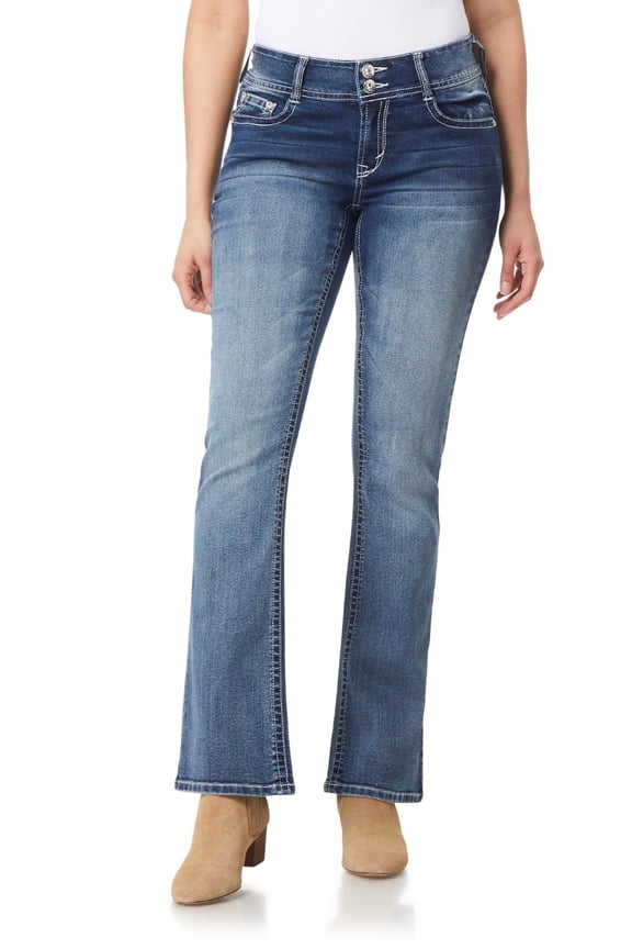 Women's Luscious Curvy Bootcut Mid-Rise Bling Insta Stretch Juniors Jeans (Standard and Plus)