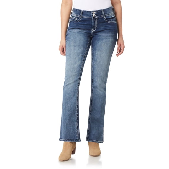 WallFlower Women's Luscious Curvy Bootcut Mid-Rise Bling Insta Stretch Juniors Jeans (Standard and Plus)