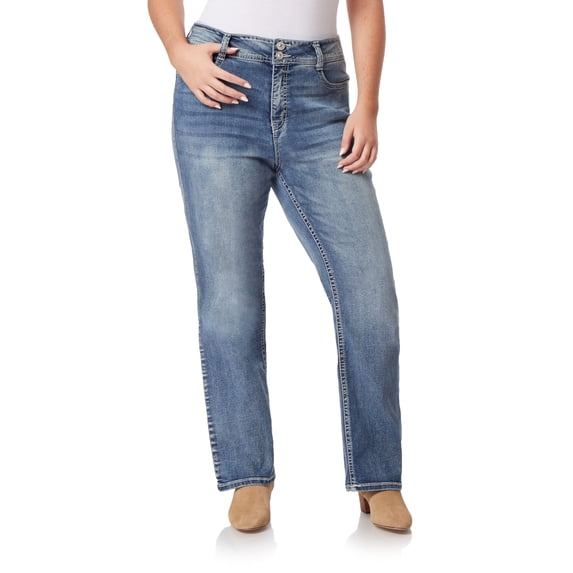 WallFlower Women's Luscious Curvy Bootcut Mid-Rise Bling Insta Stretch Juniors Jeans (Standard and Plus)