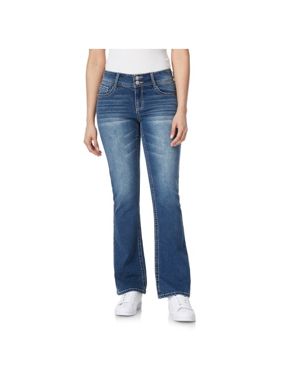 Women's Luscious Curvy Bootcut Mid-Rise Bling Insta Stretch Juniors Jeans (Standard and Plus)