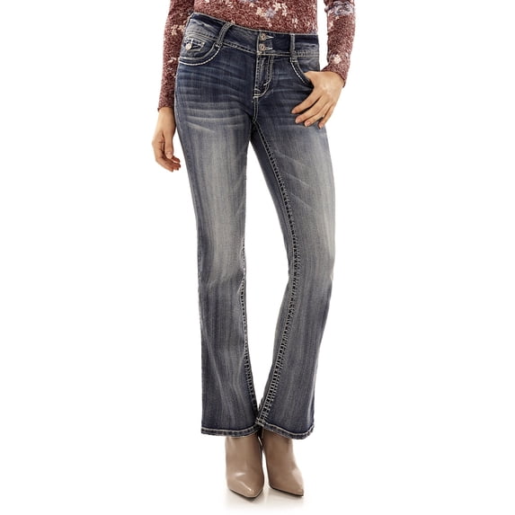 WallFlower Women's Luscious Curvy Bootcut Mid-Rise Bling Insta Stretch Juniors Jeans (Standard and Plus)