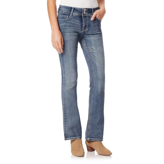WallFlower Women's Luscious Curvy Bootcut Mid-Rise Bling Insta Stretch Juniors Jeans (Standard and Plus)