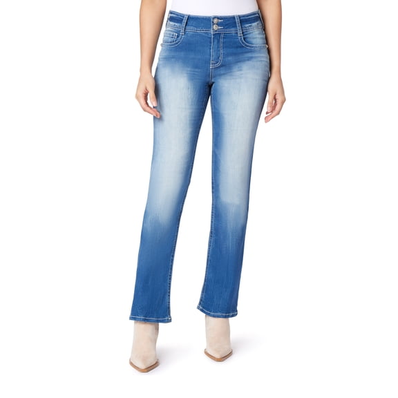WallFlower Women's Luscious Curvy Bootcut Mid-Rise Bling Insta Stretch Juniors Jeans (Standard and Plus)
