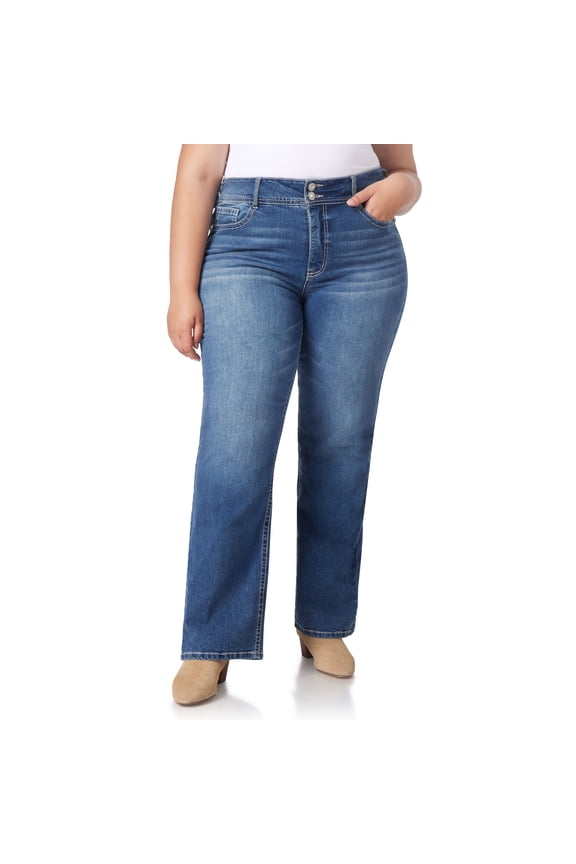 Women's Luscious Curvy Bootcut Mid-Rise Bling Insta Stretch Juniors Jeans (Standard and Plus)