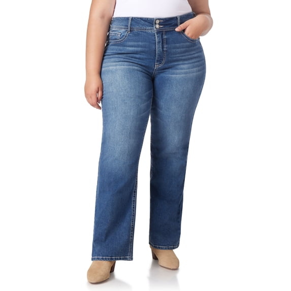 WallFlower Women's Luscious Curvy Bootcut Mid-Rise Bling Insta Stretch Juniors Jeans (Standard and Plus)