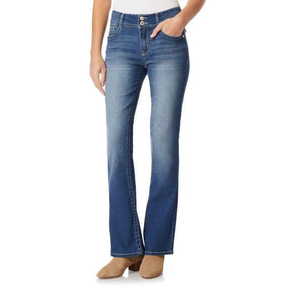 WallFlower Women's Luscious Curvy Bootcut Mid-Rise Bling Insta Stretch Juniors Jeans (Standard and Plus)