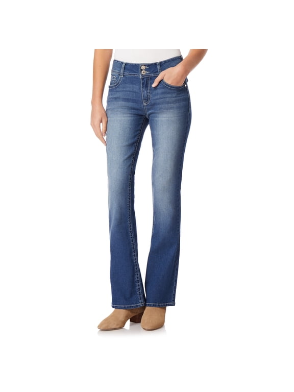 Women's Luscious Curvy Bootcut Mid-Rise Bling Insta Stretch Juniors Jeans (Standard and Plus)