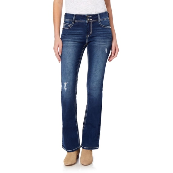 WallFlower Women's Luscious Curvy Bootcut Mid-Rise Bling Insta Stretch Juniors Jeans (Standard and Plus)