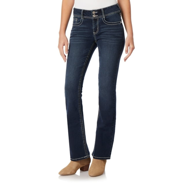 WallFlower Women's Luscious Curvy Bootcut Mid-Rise Bling Insta Stretch Juniors Jeans (Standard and Plus)