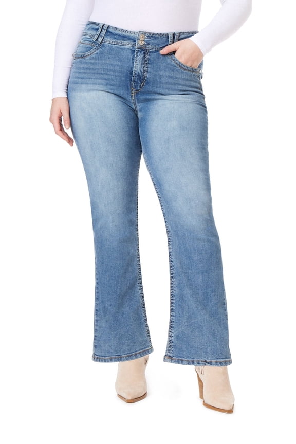 Women's Luscious Curvy Bootcut Mid-Rise Insta Stretch Juniors Jeans (Standard and Plus)