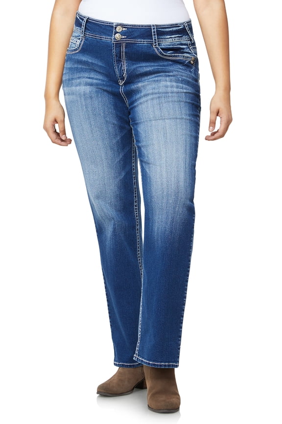 Women's Luscious Curvy Bootcut Mid-Rise Insta Stretch Juniors Jeans (Standard and Plus)