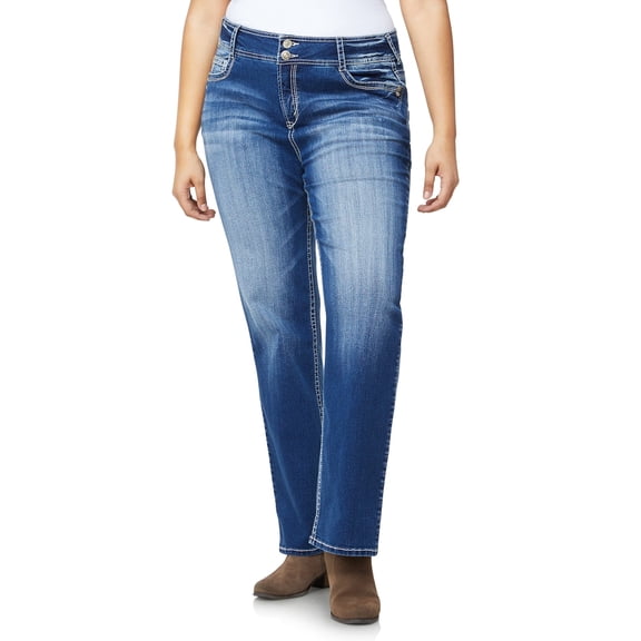 WallFlower Women's Luscious Curvy Bootcut Mid-Rise Insta Stretch Juniors Jeans (Standard and Plus)