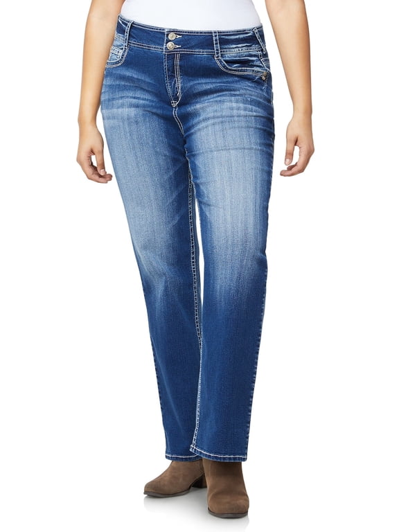 Women's Luscious Curvy Bootcut Mid-Rise Insta Stretch Juniors Jeans (Standard and Plus)