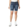 thumbnail image 1 of WallFlower Women's Luscious Curvy Denim Bermuda Shorts Mid-Rise Bling Insta Stretch Juniors, 1 of 6