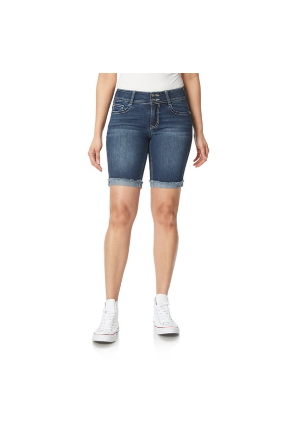 Women's Luscious Curvy Denim Bermuda Shorts Mid-Rise Bling Insta Stretch Juniors