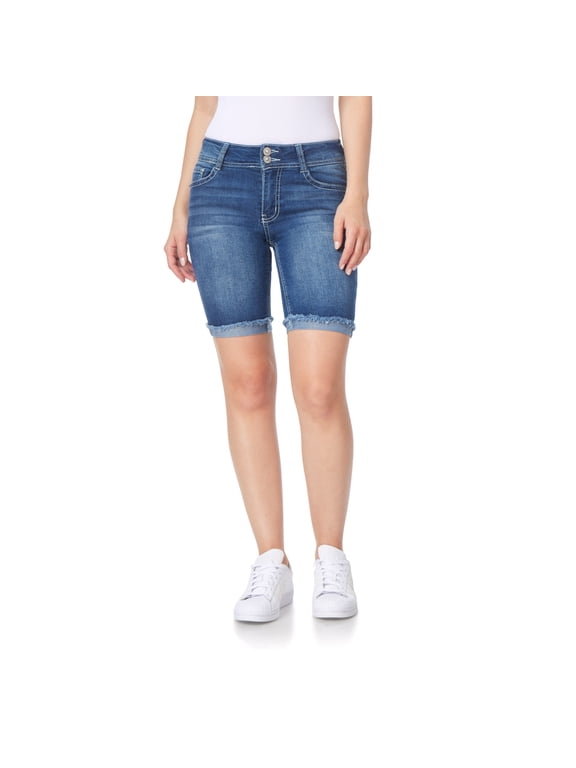 Women's Luscious Curvy Denim Bermuda Shorts Mid-Rise Bling Insta Stretch Juniors