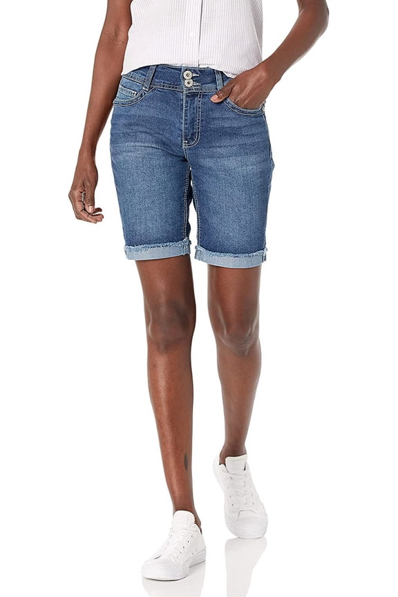 Women's Luscious Curvy Denim Bermuda Shorts Mid-Rise Bling Insta Stretch Juniors