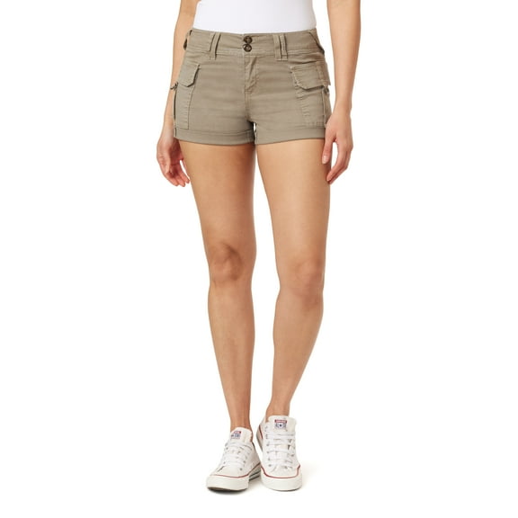WallFlower Women's Luscious Curvy Twill Cargo Shorts 3" Mid-Rise Insta Stretch Juniors