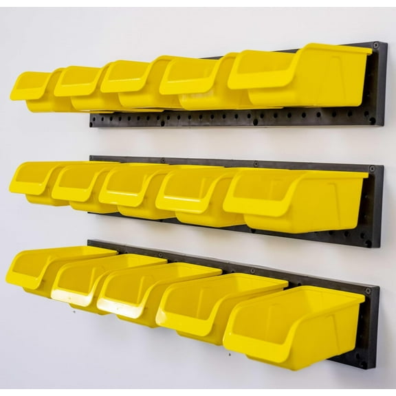 WallPeg - Made in USA - Pegboard Organizer System, Peg board (PK-2-3-15) Kit with Pegboard Bins, Hooks, Peg Board, Pegboard Wall Storage System (3 Tracks- 15 Bins)