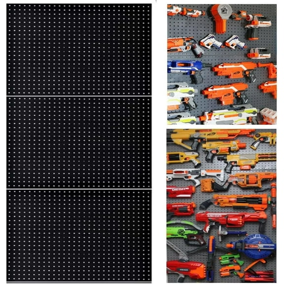 WallPeg Peg Board for Air Blaster Gun Storage Organizer Pegboards - 3 ea 24x16 Pegboard Holder for Nerf Blasters Wall Organization