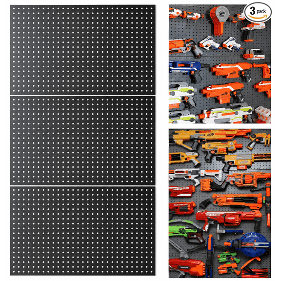 WallPeg Peg Board for Air Blaster Gun Storage Organizer Pegboards - 3 Plastic 24”x16” Pegboard Holder for Nerf Blasters Wall Organization