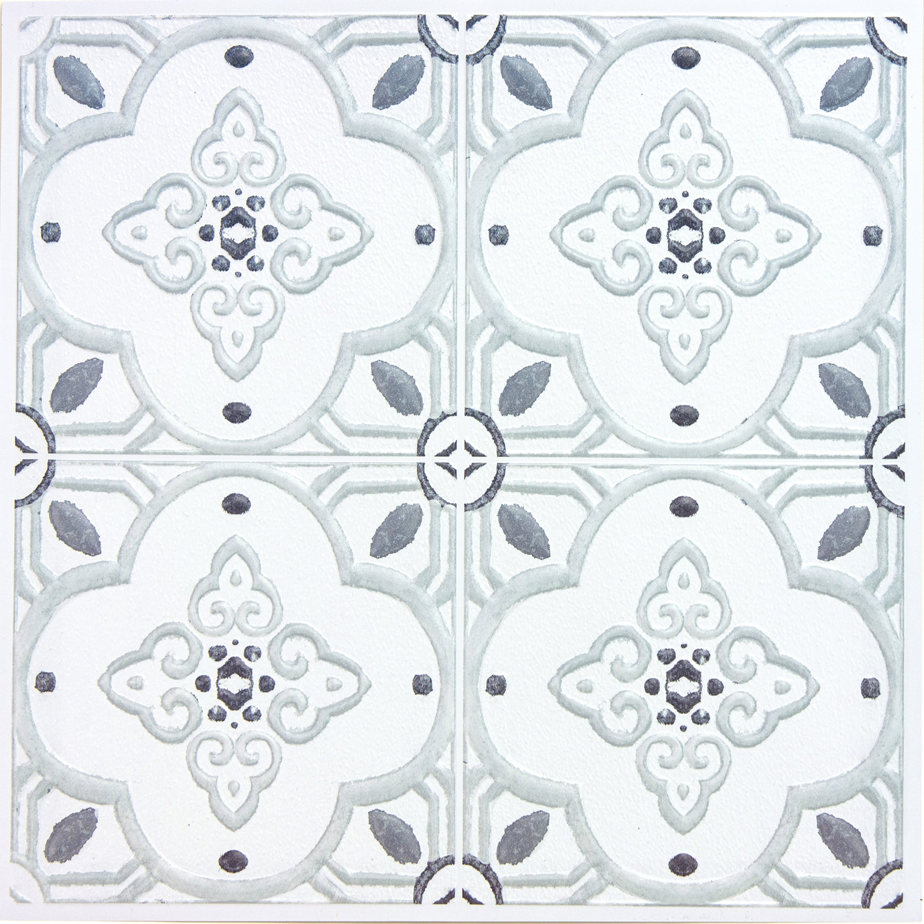 Clover Blue and White Embossed Self-Adhesive Tile Decals