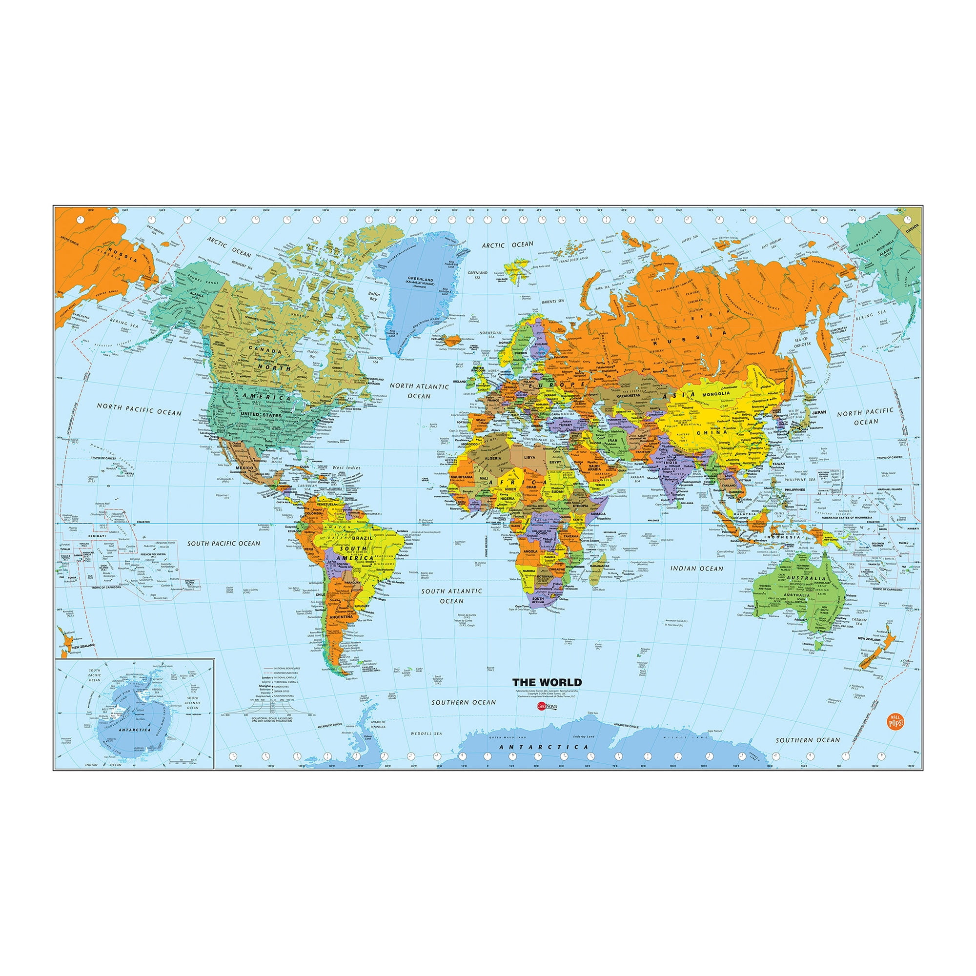 Multicolor World Map Dry Erase Peel and Stick Decal