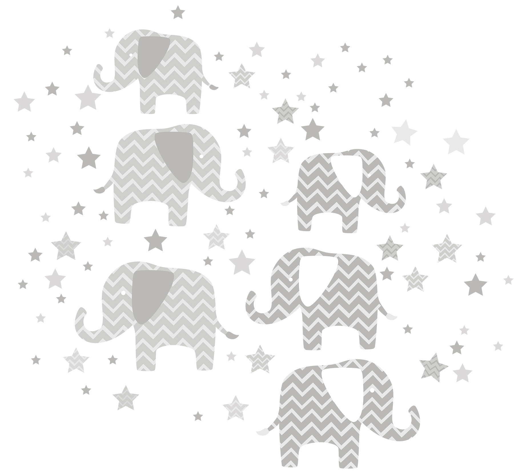 Gray Chevron Elephant and Stars Nursery Wall Decal Kit
