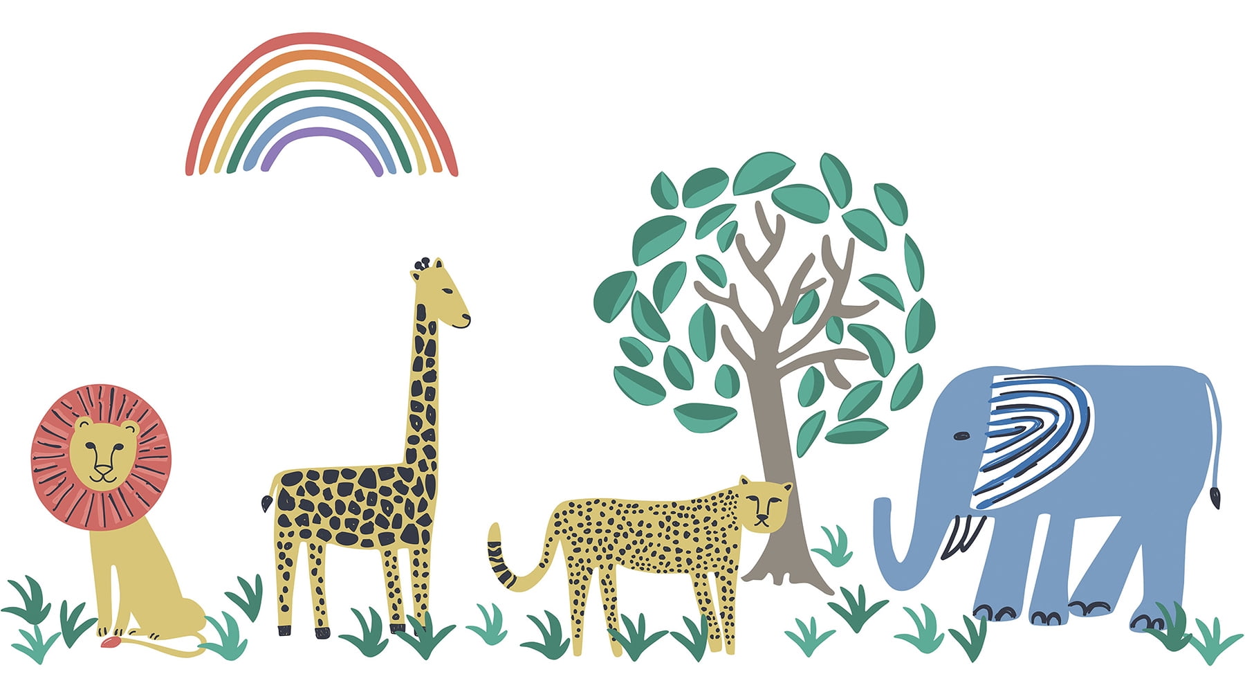 Safari Kingdom Jungle Animals Watercolor Wall Art Kit