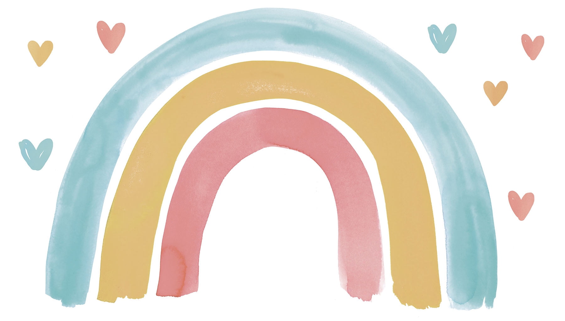 Multicolor Watercolor Rainbow and Hearts Wall Decal Kit