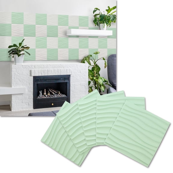 WallPuzzle - Macaron Color 3D Wall Panels With Double-sided Tape (12in x 12in, 10pcs) [Wave] [Green]