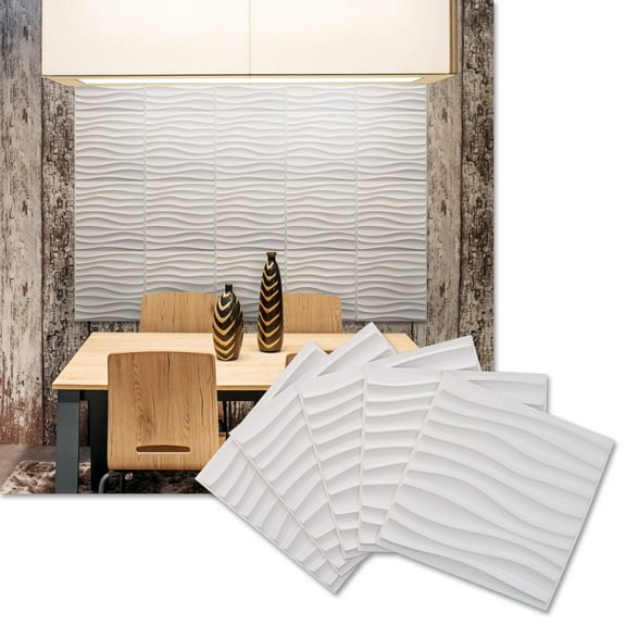 WallPuzzle - Macaron Color 3D Wall Panels With Double-sided Tape (12in x 12in, 10pcs) [Wave] [White]