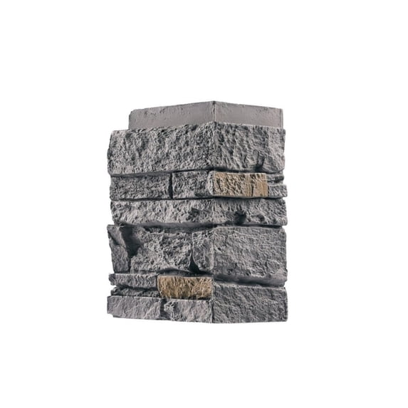 WallWell Cedar Gray 3D Faux Stone Corner Panels, Waterproof High-Density Polyurethane Siding Accessory, 24.88 in. High x 15.63 in. Return, 6-Piece Set