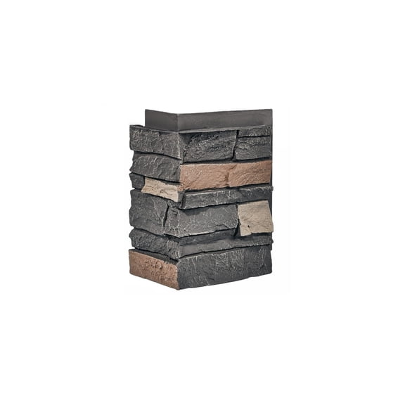 WallWell Iron Gray 3D Faux Stone Corner Panels, Waterproof High-Density Polyurethane Siding Accessory, 24.88 in. High x 15.63 in. Return, 2-Piece Set