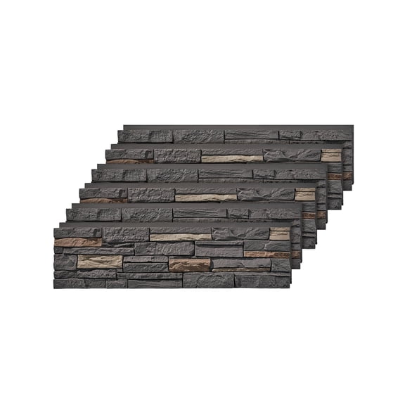 WallWell Iron Gray Premium Faux Stone Wall Panel, 46.25” x 12.88", Lightweight PU, DIY Tongue & Groove, Indoor/Outdoor Decorative Siding (6 Panels)
