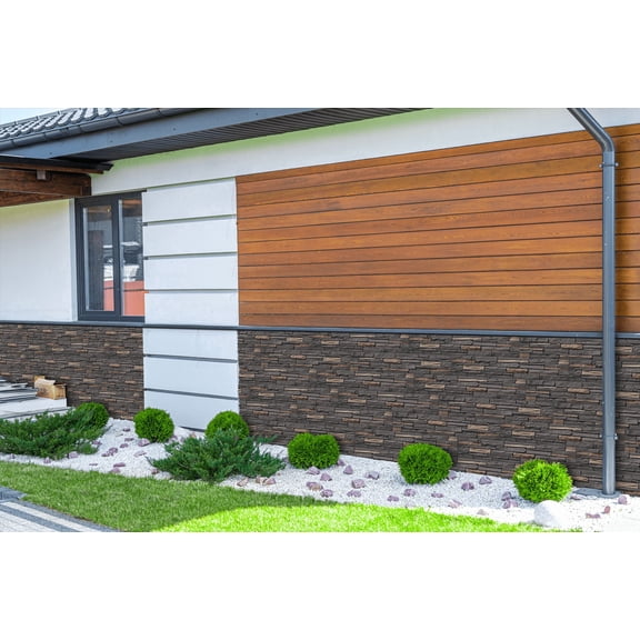 WallWell Iron Gray Premium Faux Stone Wall Panel, 46.25 x 12.88", Lightweight PU, DIY Tongue & Groove, Indoor/Outdoor Decorative Siding (6 Panels)