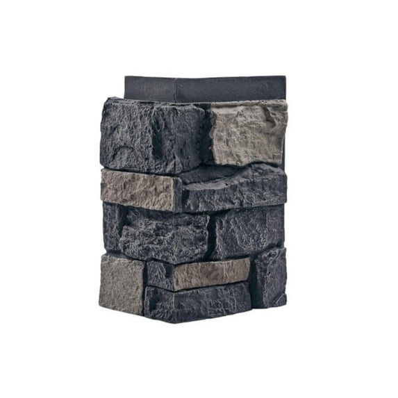 WallWell Lava Black 3D Faux Stone Corner Panels, Waterproof High-Density Polyurethane Siding Accessory, 24.88 in. High x 15.63 in. Return, 2-Piece Set