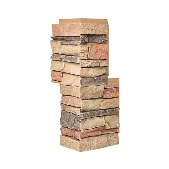 WallWell Sienna Dawn Faux Stone Corner Pieces - 24.6" High (Overlapped) x 16.5" Combined Return - Waterproof High-Density Polyurethane Siding Accessory - 2-Piece Set