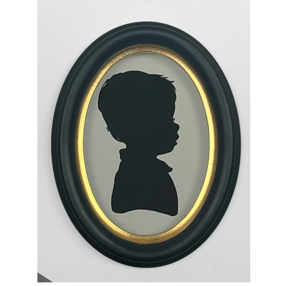 WallWorks Classic Oval Silhouette Picture Frame 5X7 - Hand Made Solid Wood Frame - Black with Gold Hand Leafed Inner Lip
