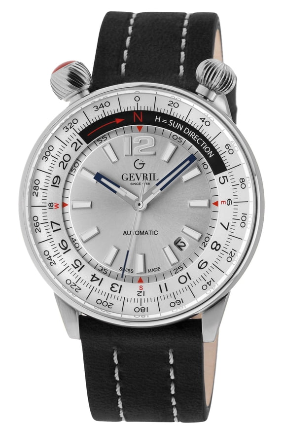 Wallabout Swiss Made Automatic Solar compass silver Black | Silver Dial