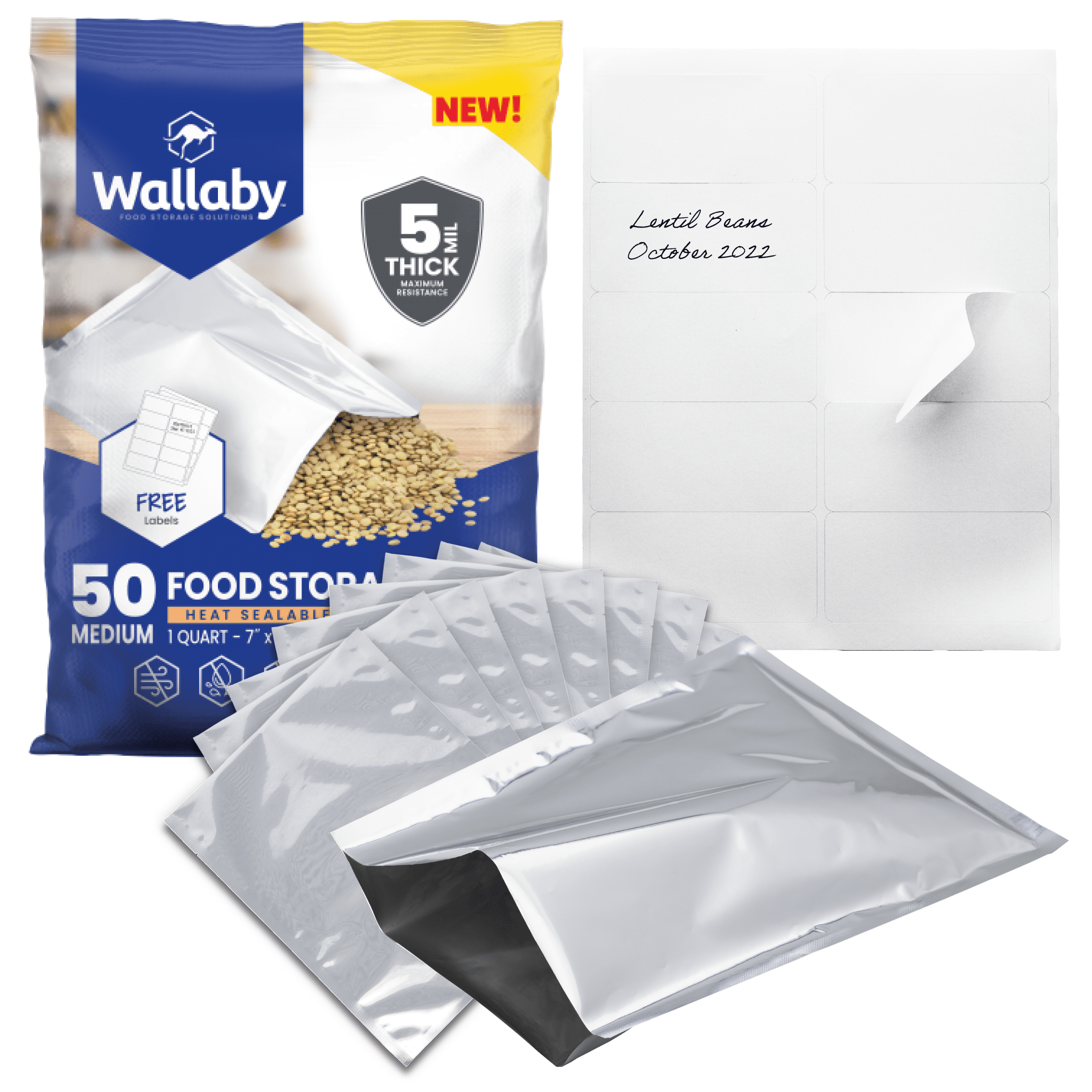 Wallaby 1-Quart Mylar Bag Bundle 50x (5 Mil 7 x 10) Mylar Bags +