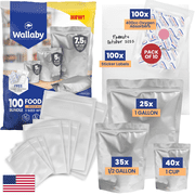 Wallaby 100 Count Gusset Mylar Bag Bundle Heat Sealable & Zipper Pouches Food Storage - Silver