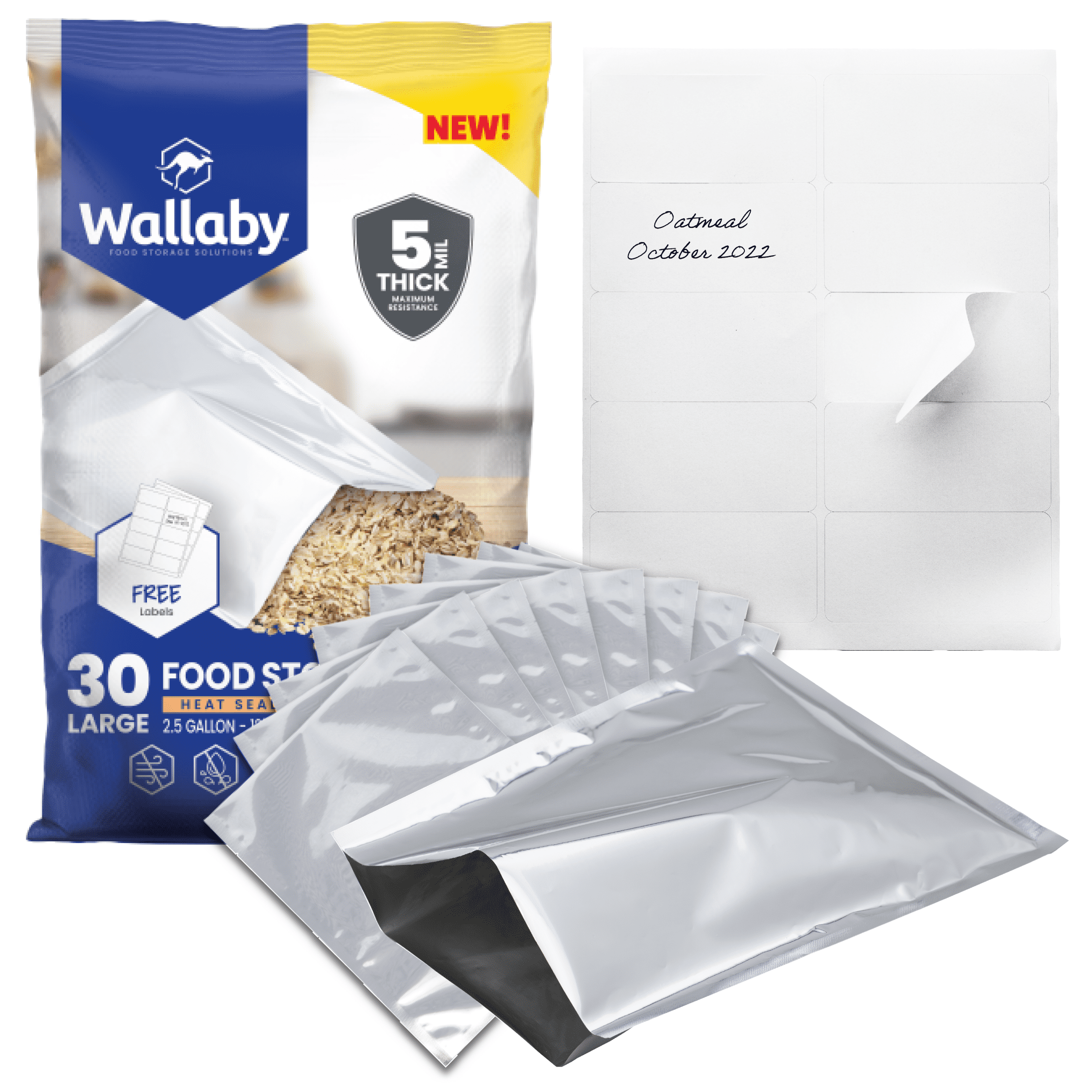 Wallaby 2.5Gallon Mylar Bag Bundle 30x (5 Mil 12" x 18") Mylar