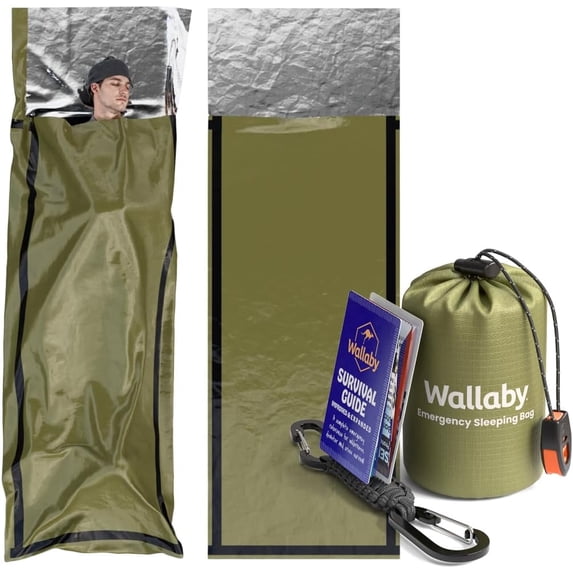 Wallaby 2-Pack Emergency Mylar Sleeping Bags, Thermal, Compact, Lightweight, Green