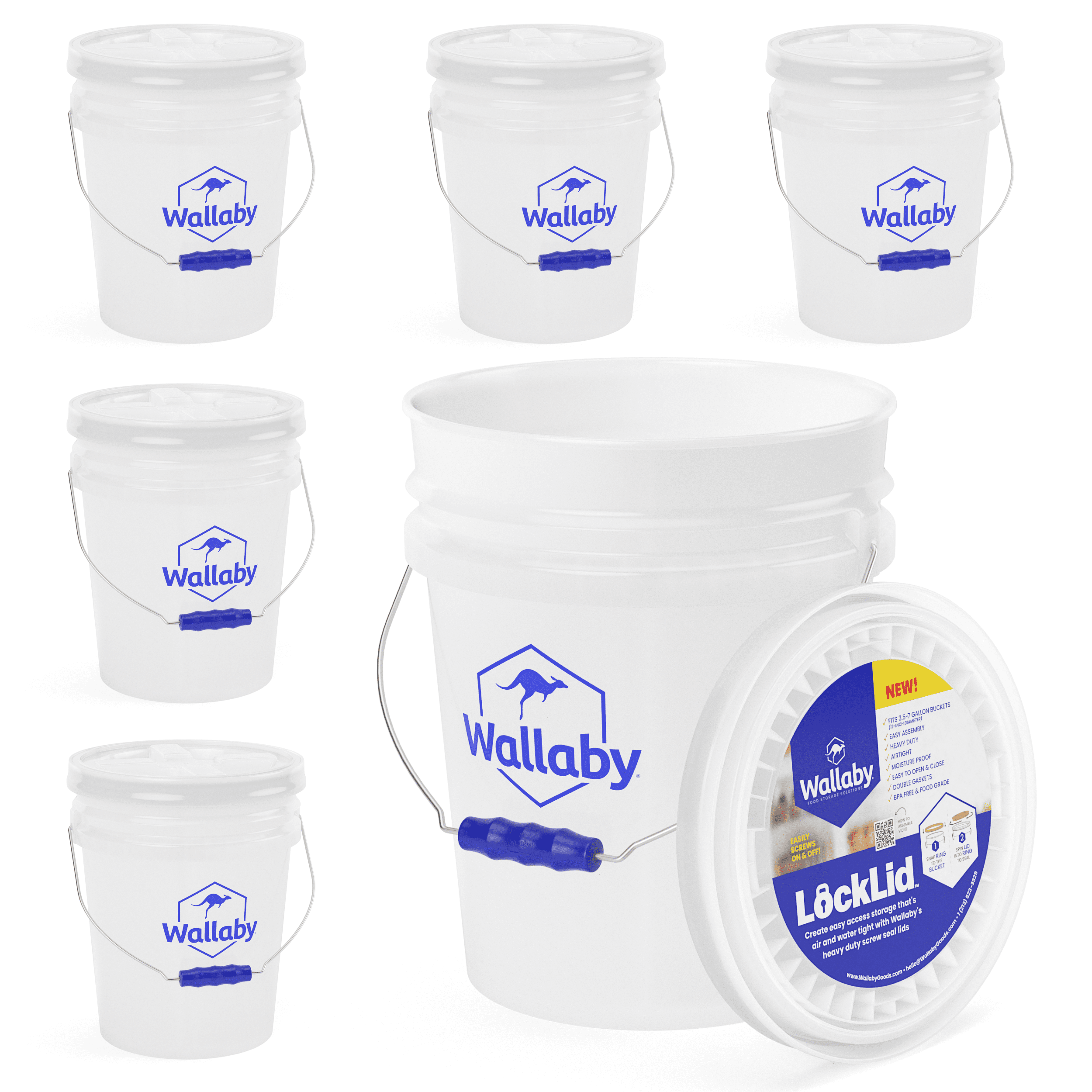 Wallaby 5Gallon Bucket with Screw Top Lid Durable FoodGrade Plastic