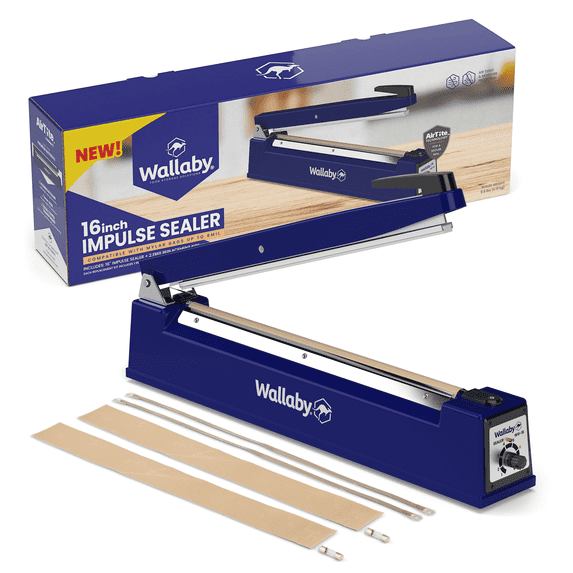 Wallaby Impulse Heat Sealer 16 inch Manual Heat Sealing Machine - Mylar Bag Sealer - (Blue)