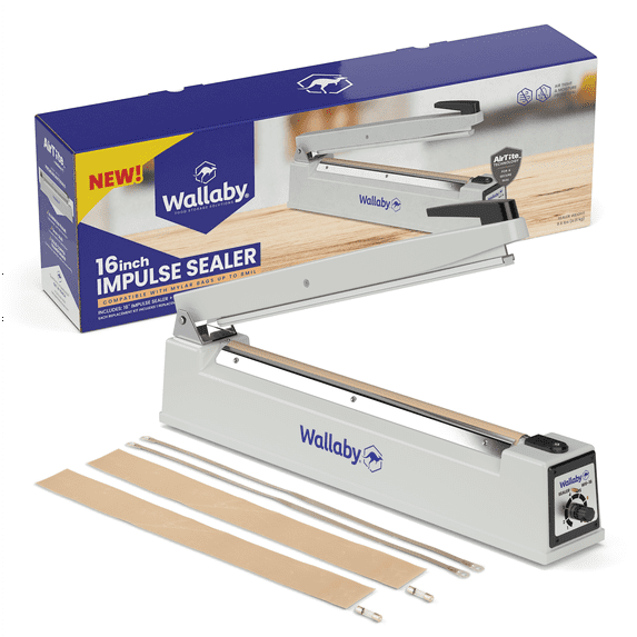 Wallaby Impulse Heat Sealer 16 inch Manual Heat Sealing Machine - Mylar Bag Sealer - (White)