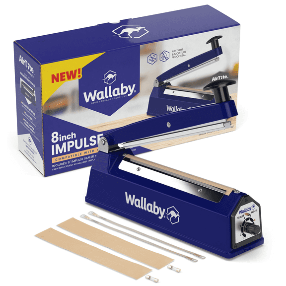 Wallaby Impulse Heat Sealer 8 inch Manual Heat Sealing Machine - Mylar Bag Sealer - (Blue)