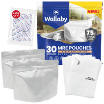 Wallaby MRE Mylar Bag Bundle - 30-Pack (7.5 Mil - 6.5 x 8.5’’) Stand-up Zipper Pouches, 400cc Silver